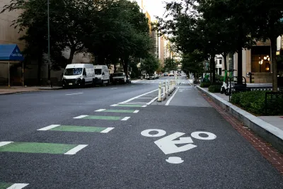 Protected bike lane on two-lane street in Washington, D.C.