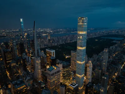 An illuminated highrise in NYC