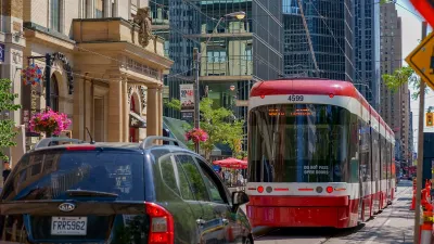 Red Toronto public transit streetcar.