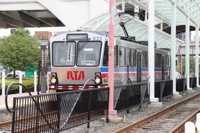 RTA train at above-ground platform in Cleveland, Ohio