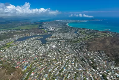 Aerial view of residential development near beach in Oahu, Hawaii