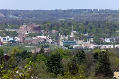 Aerial view of small town of Beacon, New York in the Hudson Valley