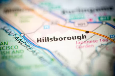 Close-up view of Hillsborough town name on map