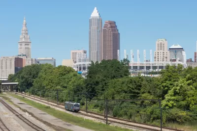 Cleveland skyline with GCRTA train in foreground