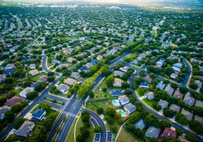 Aerial view of suburban single-family homes