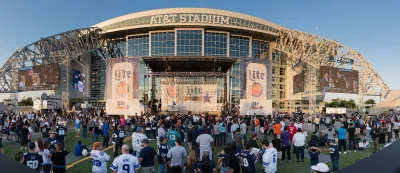 Crowd in front of AT&T stadium in Arlington, Texas.
