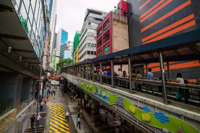Elevated covered moving sidewalk in Hong Kong.