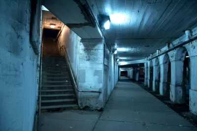 Dark tunnel with staircase