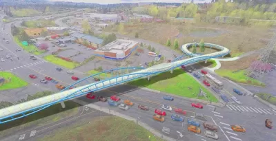 Rendering of pedestrian and bike bridge over multilane road 