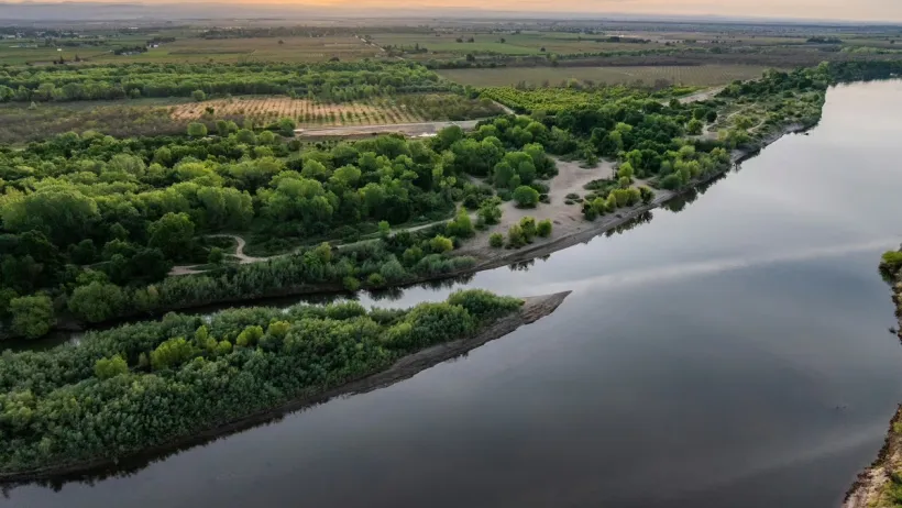 Aerial view of the Feather River in Yuba County.