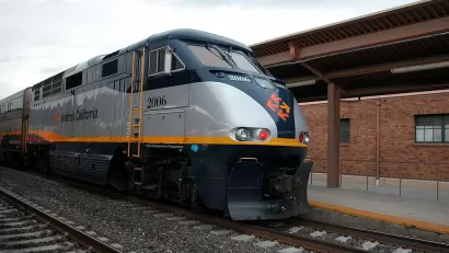 Amtrak Calfornia locomotive at station in San Jose