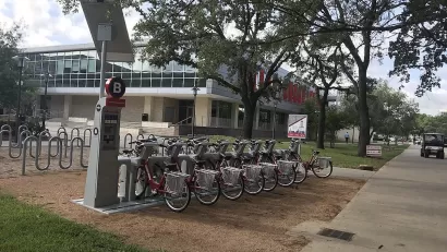 Houston BCycle bike share station full of bikes at University of Houston