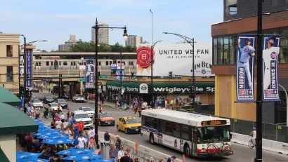 View of Wrigleyville neighborhood before a Chicago Cubs game