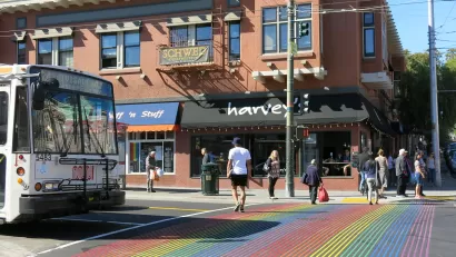 Castro Street Pedcrossing with Rainbow Flag Colour