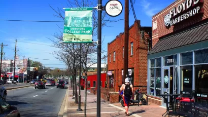 Street scene in downtown College Park, Maryland