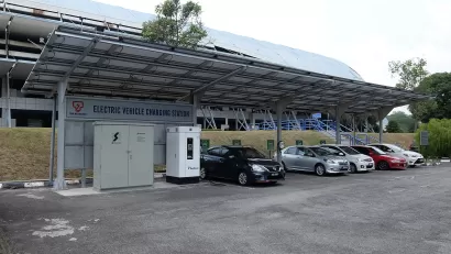 EV charging station with cars at TNB Research, Kajang, Hulu Langat, Selangor, Malaysia
