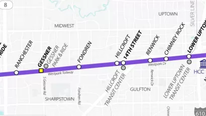 A map of the METRORapid University Corridor Project, showing the various stops along the proposed line.