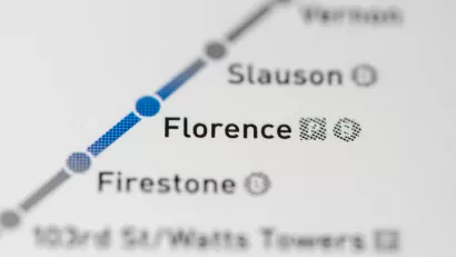 A map of the A Line in Los Angeles near where it passes the Florence Station.