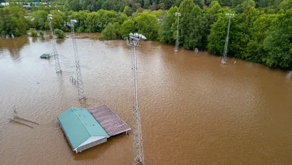 Aerial view of flooding during Hurricane Helene in North Carolina.