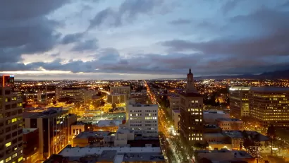 Aerial view of San Jose, California downtown at night.
