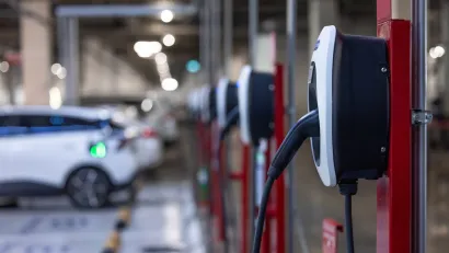 Close-up on charging port for electric cars.