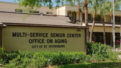 Sign in front of building for seior services center in St. Petersburg, Fl.