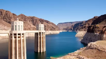 Intake towers for Hoover Dam in Lake Mead.