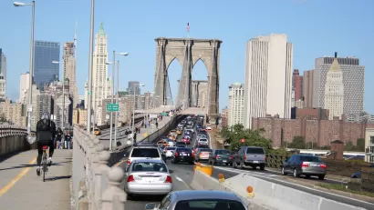 Traffic on the Brooklyn Bridge.