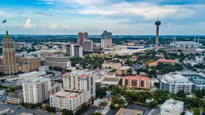 Aerial view of downtown San Antonio, Texas.