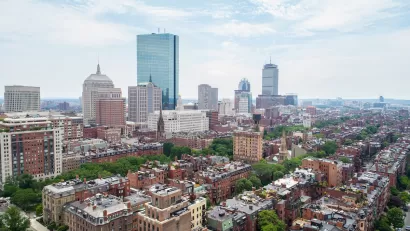 Aerial view of downtown Boston, Massachusetts.