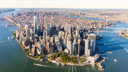 Aerial view of lower Manhattan, New York City.