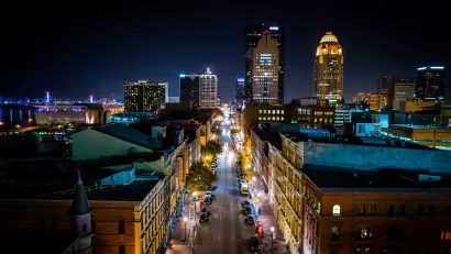 Nighttime view of downtown Louisville, Kentucky.