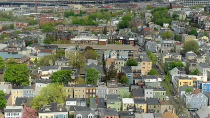 Aerial view of Boston Massachusetts historic homes