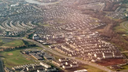 Aerial view of suburban Sterling, Virginia near Washington D.C.