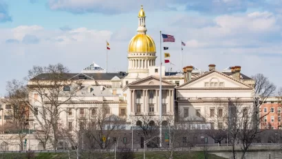 Gold dome of New Jersey state capitol building.