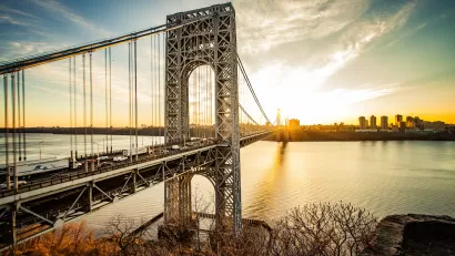 View of George Washington Bridge between New York and New Jersey again sunrise or sunset sky