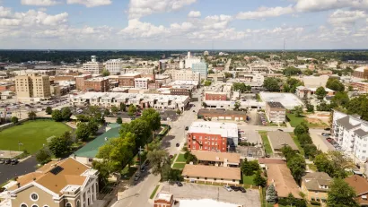 Aerial view of Springfield, Missouri small town USA.