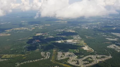 Aerial view of Arlington County, Virginia from an airplane.