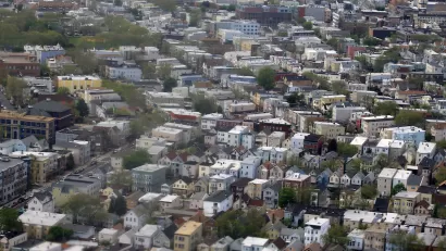 Aerial view of mid-density neighborhod in Newark, New Jersey.