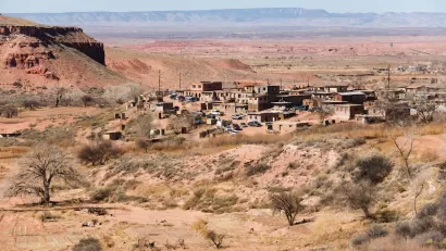 Aerial view of small tribal community of Upper Moenkopi on Navajo nation.