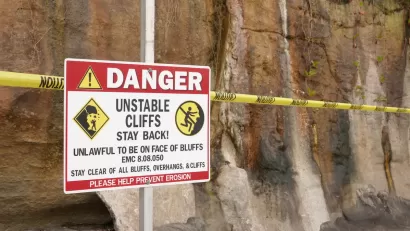 "Danger - Unstable Cliffs" sign