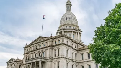 Michigan state capitol dome in Lansing, Michigan.