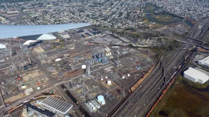Aerial view of Bayway refinery in Elizabeth City, New Jersey.