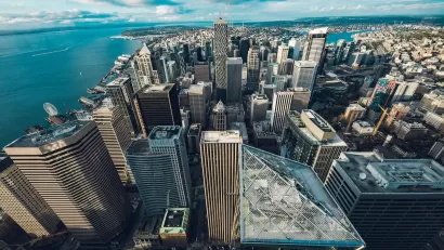 Aerial view of downtown Seattle, Washington.