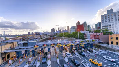 Cars in line at New York City tollbooths
