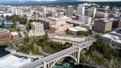Aerial view of downtown Spokane, Washington.