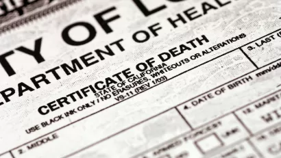 Close-up of title of death certificate for state of California.