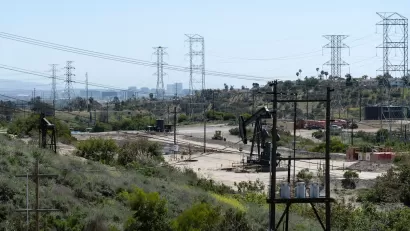 View of Inglewood Oil Field in Los Angeles County, California.