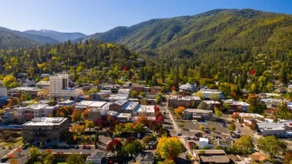 Aerial view of Ashland, Oregon.