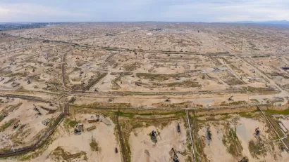 Aerial view of oil fields in Kern County, California.
